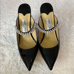 (Faux) Jimmy Choo Black Heels with Silver Crystal Strap- Bing 100